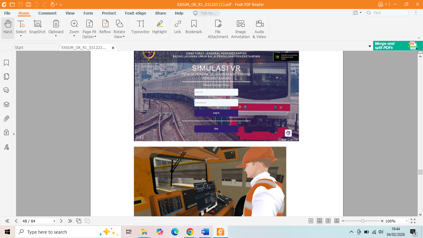 Pengadaan Peralatan Pengujian Tenaga Perawatan dan Tenaga Pemeriksa Sarana Perkeretaapian Berbasis Virtual Reality